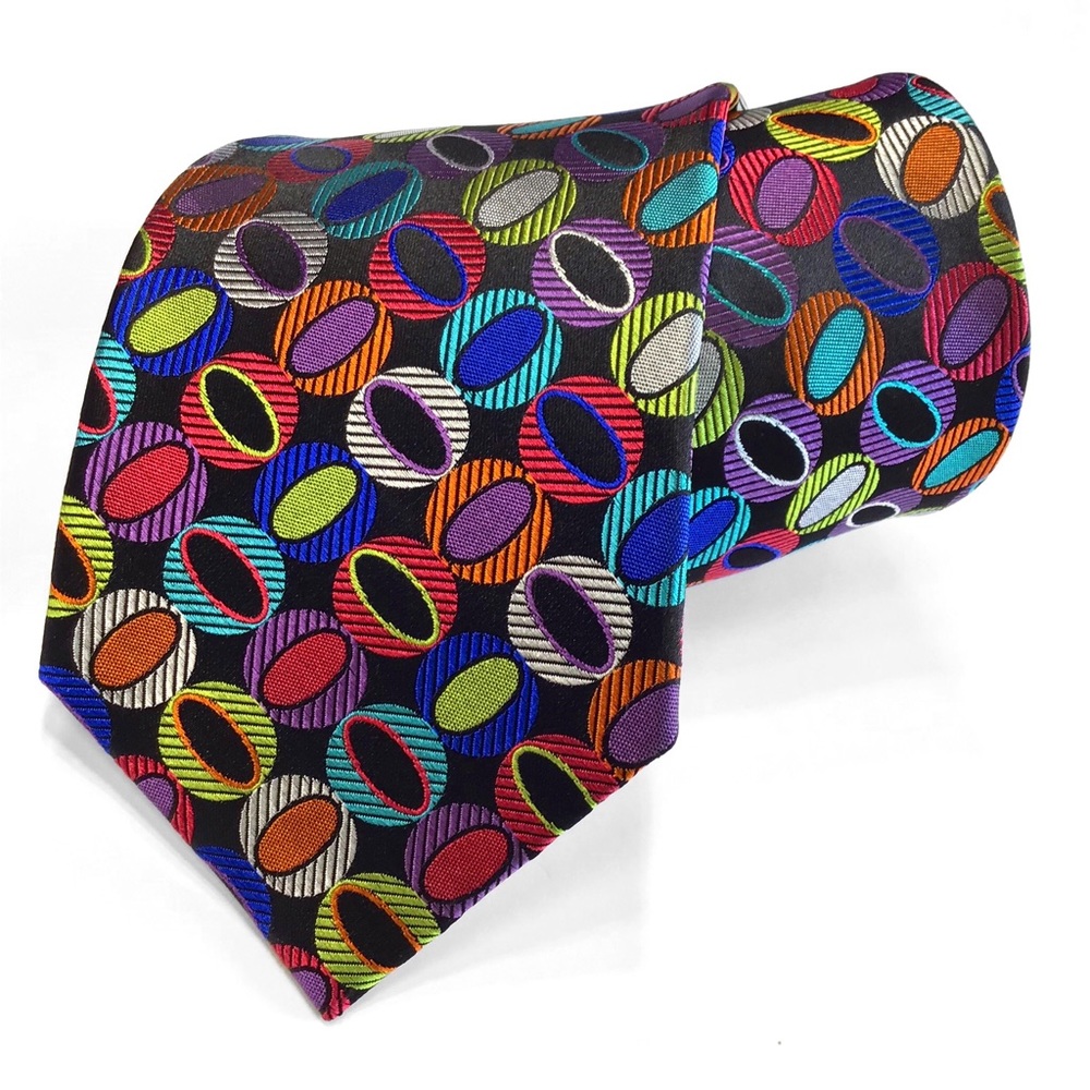 New Black Multi-color Lawrence Ivey 100% Silk Tie Duchamp Tie